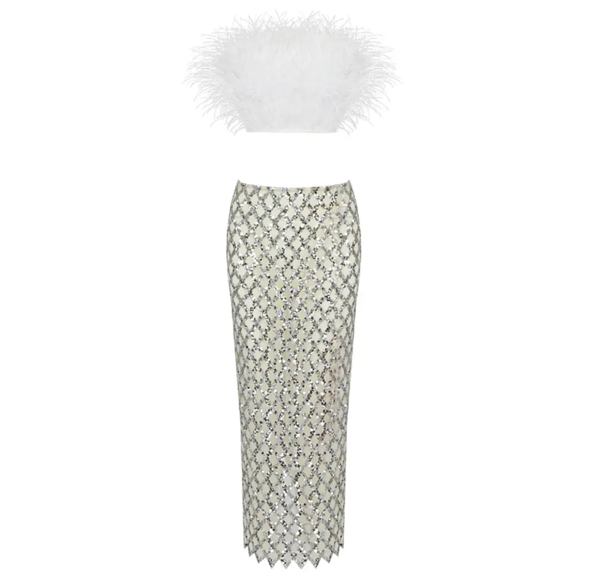 Romilly Feather Top and Sequin Skirt Set