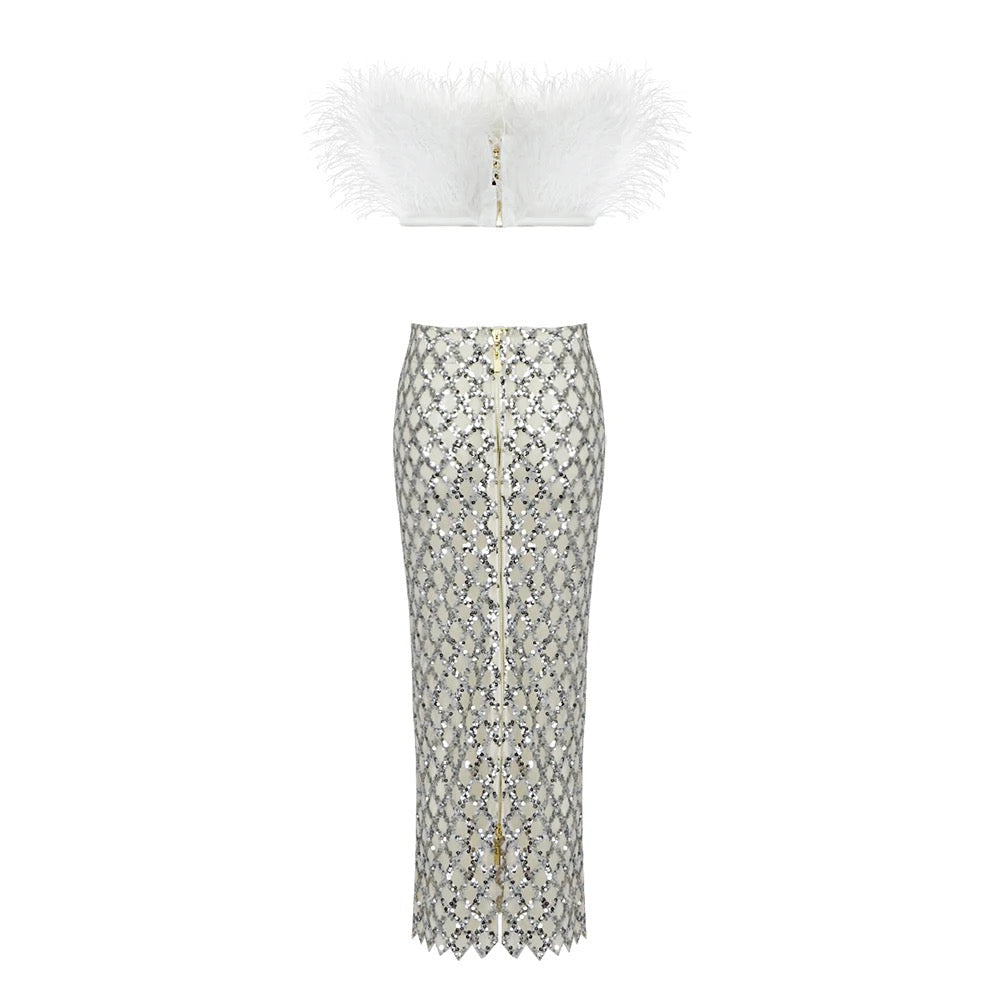 Romilly Feather Top and Sequin Skirt Set
